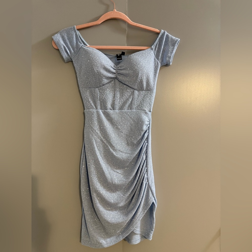 Windsor Light Blue Sparkle Off-Shoulder Midi Dress